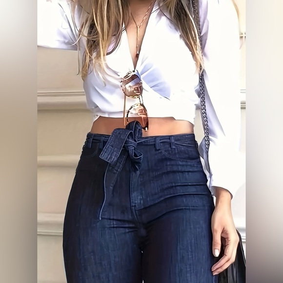 Flared Dark Blue Jeans - Picture 3 of 9